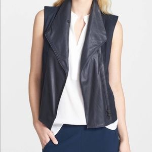 Vince indigo Leather front / cotton back vest